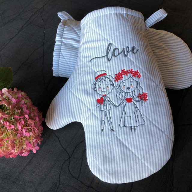 Backhandschuhe personalisiert Hochzeit Küchentextilien