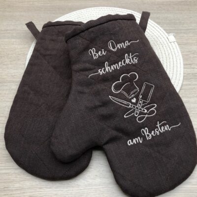 Ofenhandschuhe Leinenstoff braun